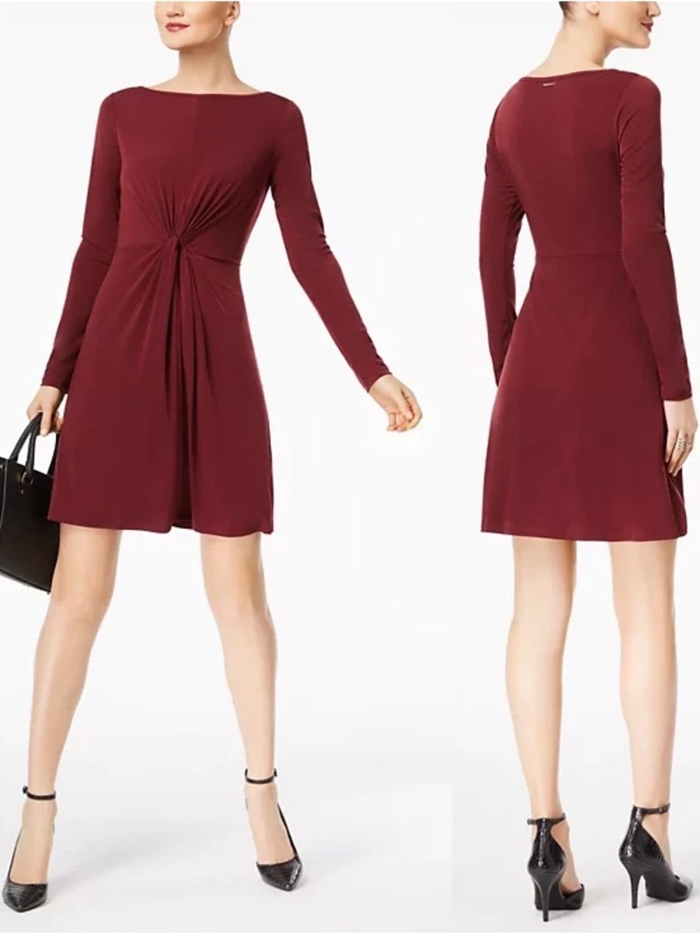 MICHAEL Michael Kors Wine Long-Sleeve Twist-Front Dress